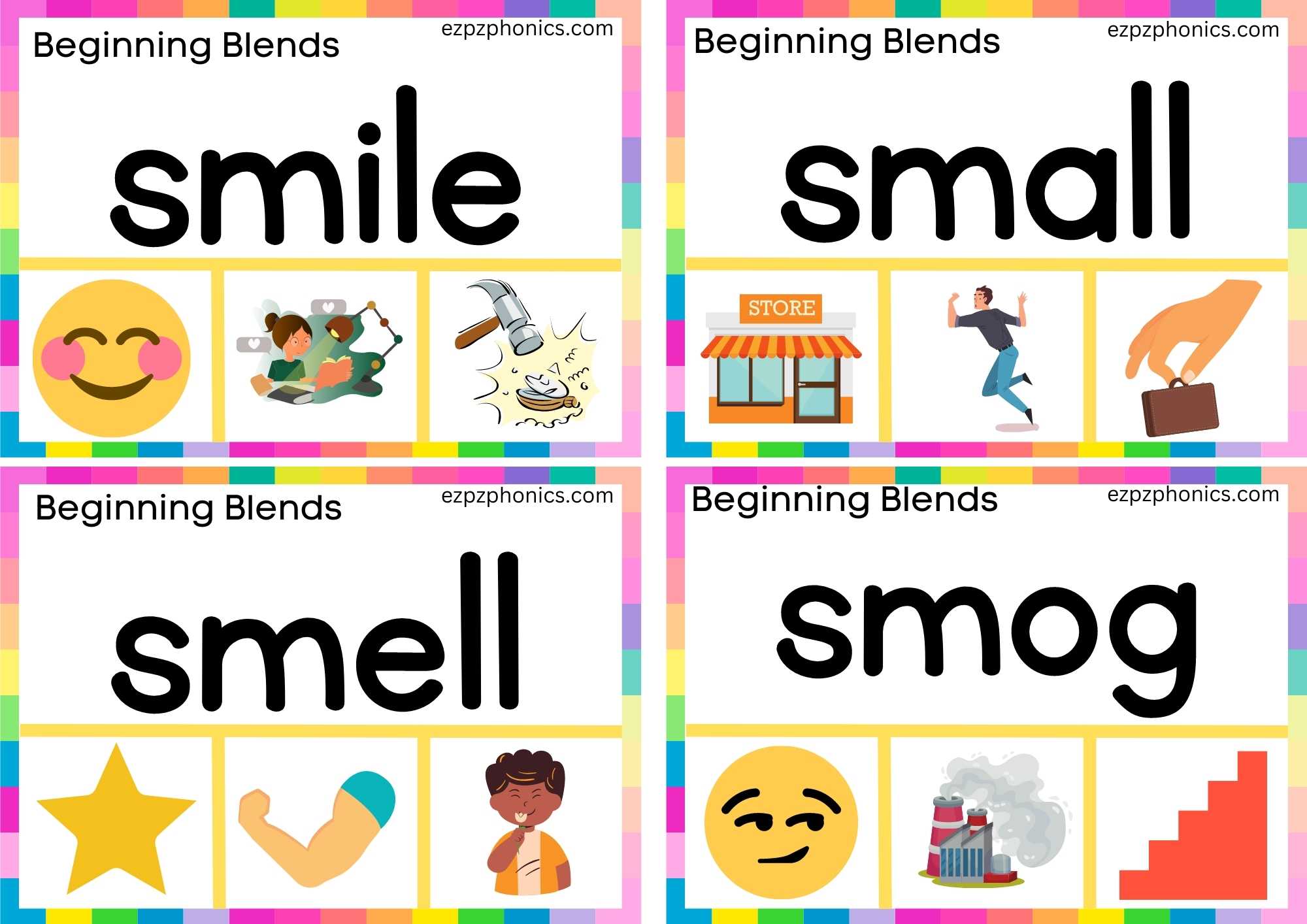 SM Beginning Blends Clip Cards Read The Words And Clip The Correct Images Set 1
